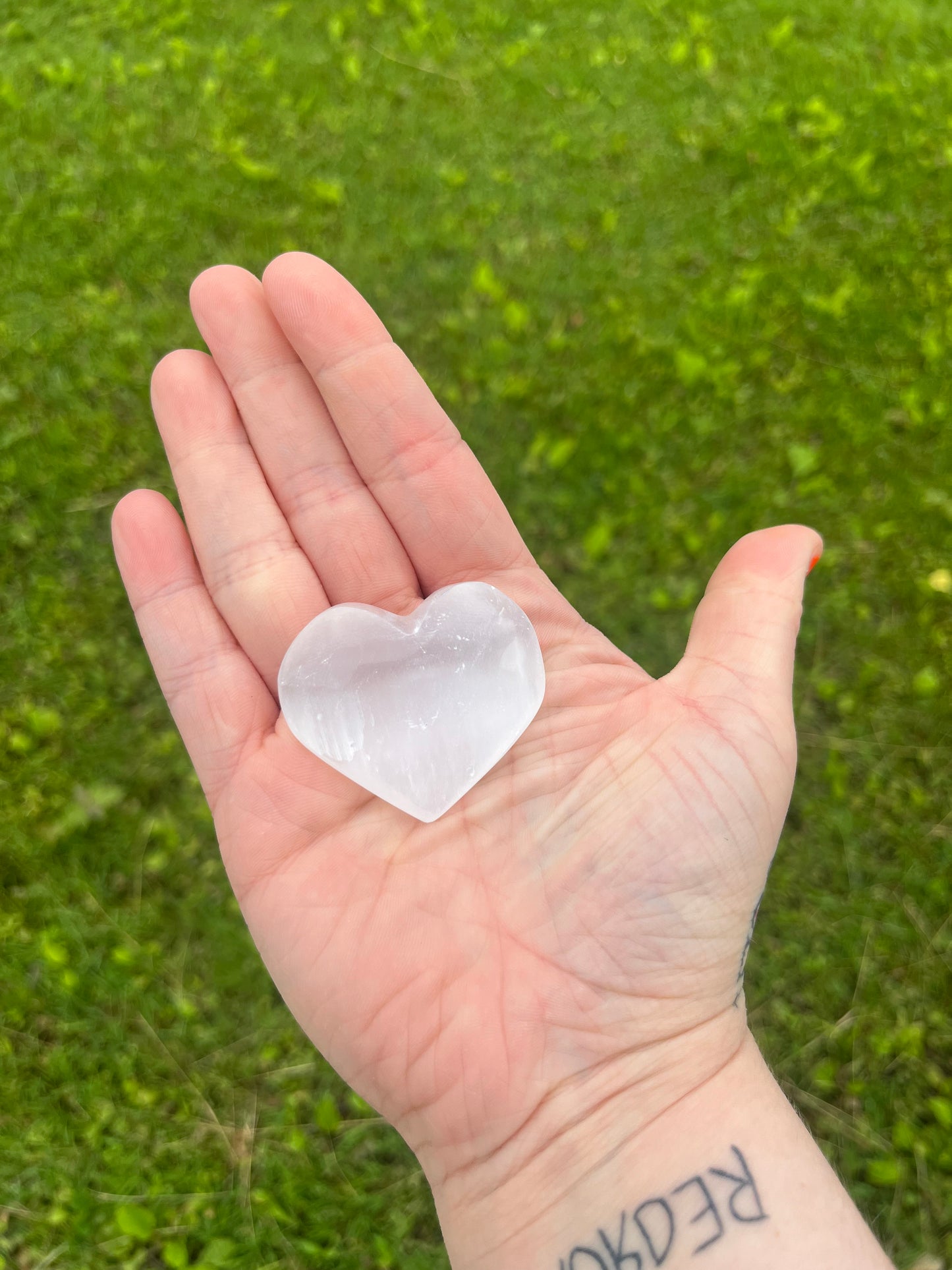 Selenite Heart palm stone