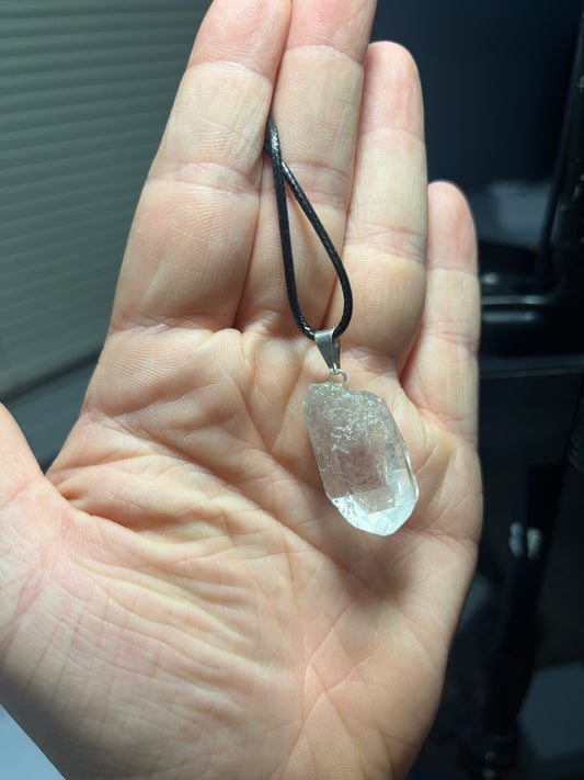 Rough clear quartz necklace