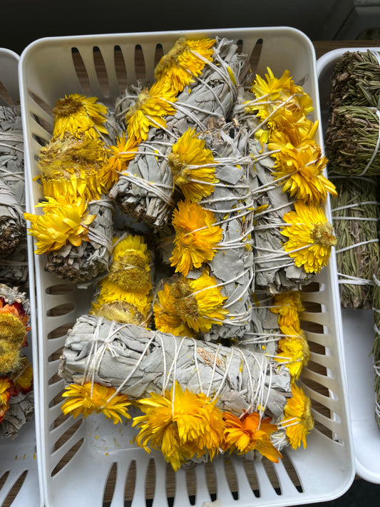 Sunrise Yellow strawflower sage wand