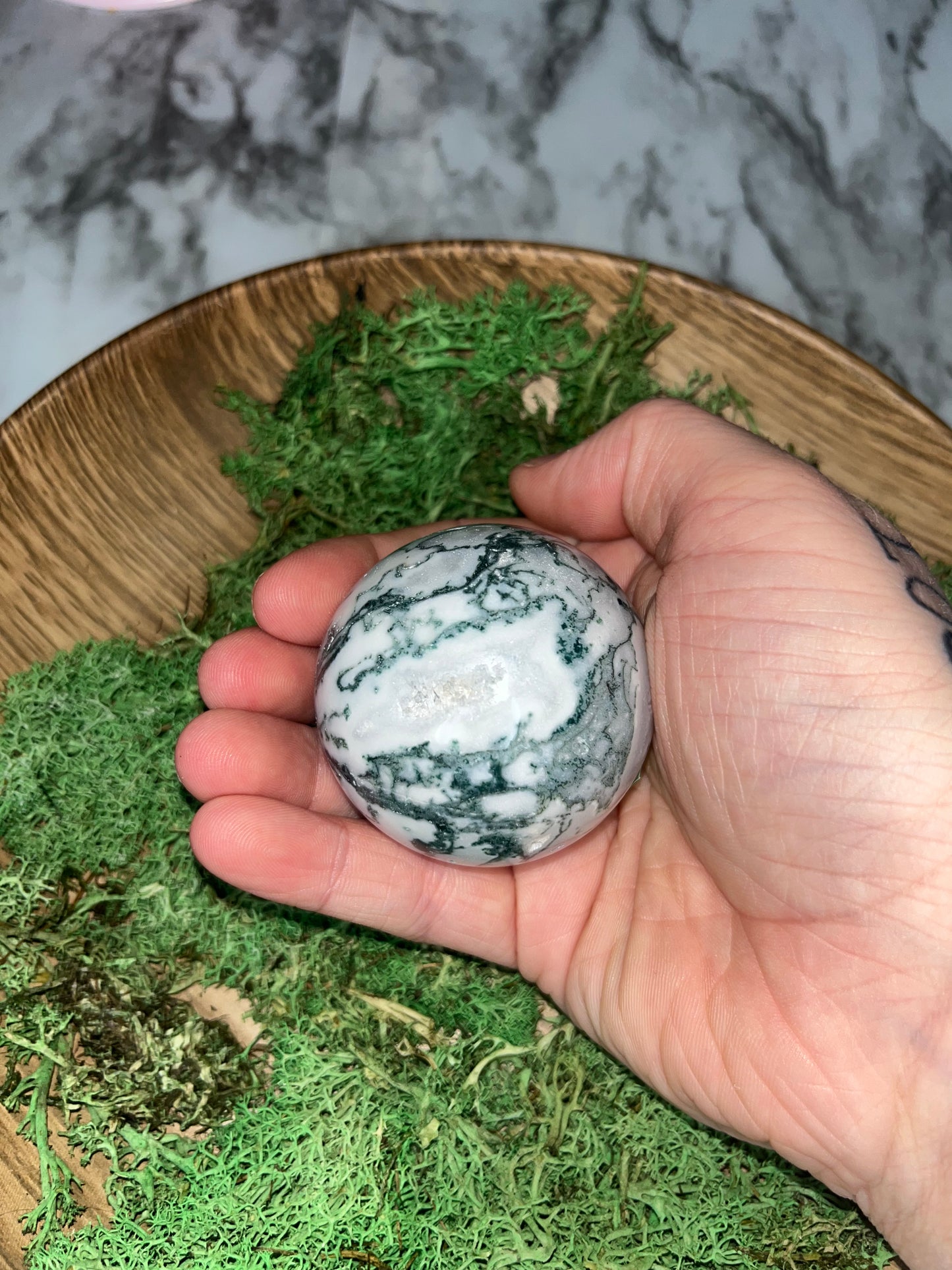 Moss agate sphere A￼