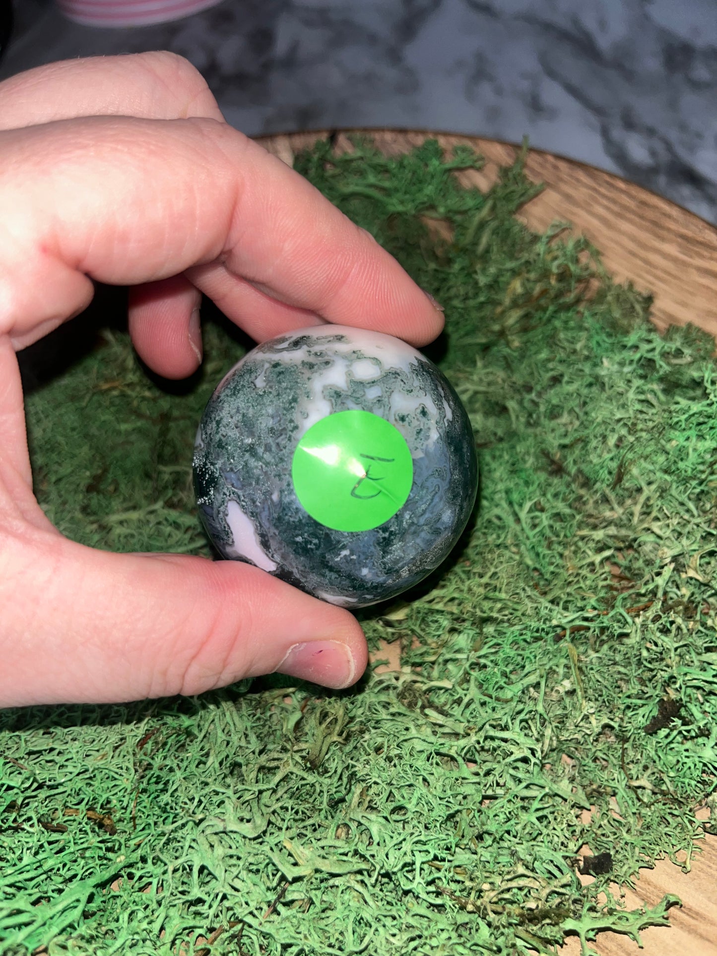 Moss agate sphere  E￼