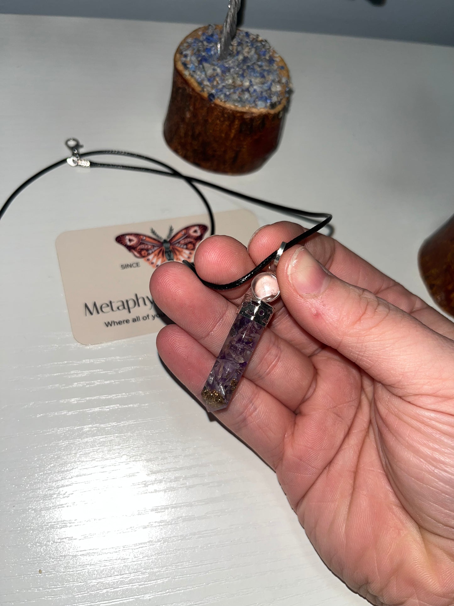 Lepidolite Orgonite Pendant with crystal ball